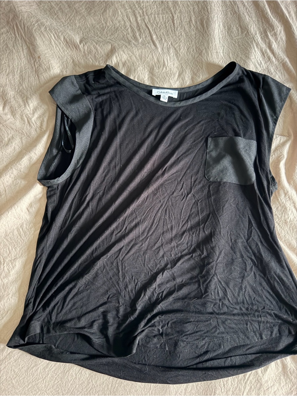 Calvin Klein Black Scoop Neck Tank with Chest Pocket